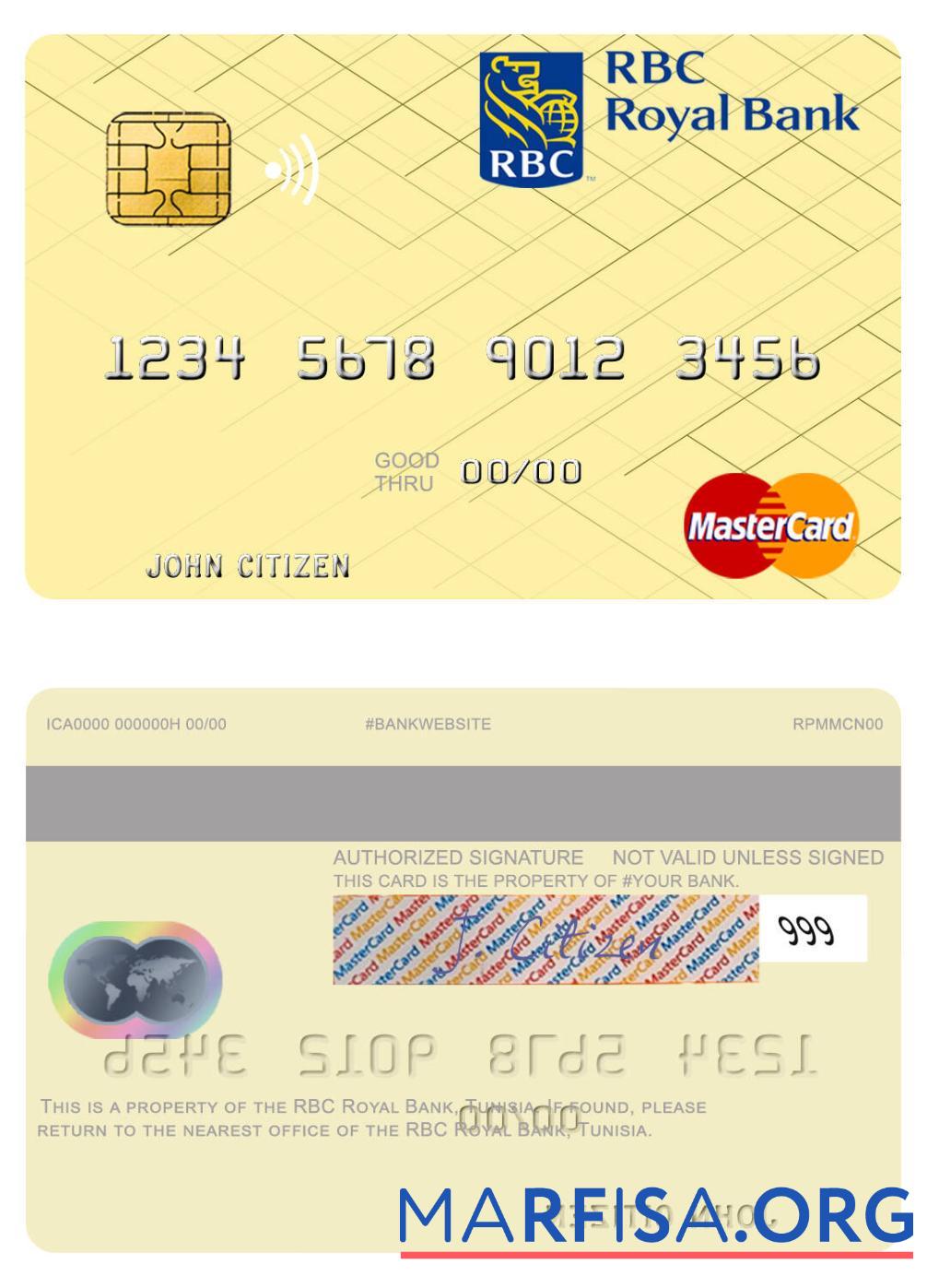 Blank Tunisia RBC Royal Bank mastercard sample